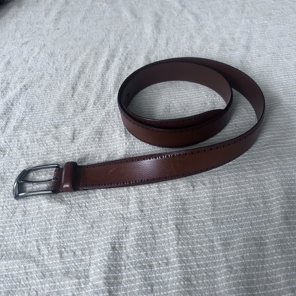 Genuine Italian Leather Belt Made in Italy Brown Slim Casual Dress Classic Sz 42